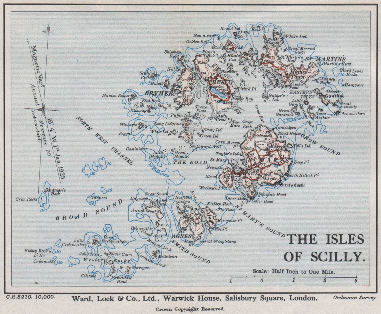 ISLES OF SCILLY. St Mary's Hugh Town Tresco WARD LOCK 1934 old vintage map